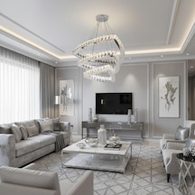 Simet 3 Katlı Kristal Taşlı Krom Ledli Avize