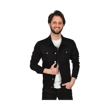 Deepsea Erkek Siyah Likralı Düğmeli Kot Mont 2201005 Siyah