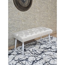 Zafir Beyaz Boyalı Sivriltme Ayaklı 90 Cm Puf Bench - Puf - Bench - Kasalı Oturak - Oturak - Yatak Ucu Puf Krem
