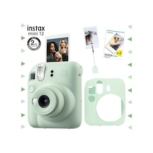 Fujifilm Instax Mini 12 Fotoğraf Makinesi + 20'li Film + Kıskaçlı Resim Standı + Silikon Kılıf Seti Yeşil