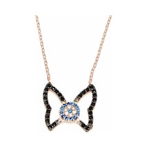 Nusret 925 Ayar Gümüş Nazar Boncuklu Kelebek Kolye, Pembe - Beyaz, Siyah, Mavi Taş Nusret 925 Ayar Gümüş Nazar Boncuklu Kelebek Kolye, Pembe - Beyaz, Siyah, Mavi Taş