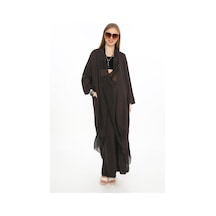 Bohem Stil Italyan Ipek Detaylı Oversize Kap Bluz- Wes Pantolon Takım-8863 Koyu Kahve Kahverengi