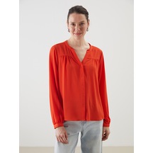 Lcwaıkıkı Classic Turuncu Kaçık Yaka Oversize Kadın Bluz