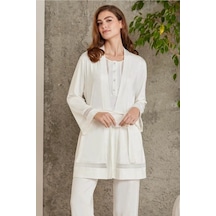 Pierre Cardin 2800 Kadın Ekru Dantelli Penye 3'lü Sabahlıklı Pijama Takım 001 Pierre Cardin 2800 Kadın Ekru Dantelli Penye 3'lü Sabahlıklı Pijama Takım 001