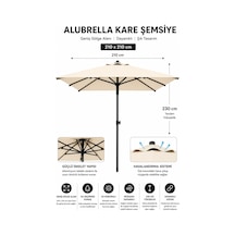 Alubrella Güneş Şemsiyesi Kare, 210 Cm, Krem Rengi Su Geçirmez Kumaş Bej