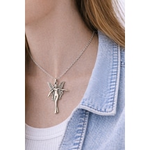 Kanatlı Peri Figürlü Gümüş Renk Metal Tasarım Unisex Günlük Kolye Çok renkli