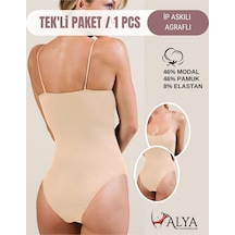 Alya Underwear Kadın Ip Askılı Çıtçıtlı Body, Modal - Pamuk Karışımlı, Kancalı , Tekli Paket, Beyaz Ten Bej