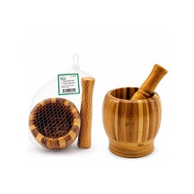 Ahşap Bambu - Çizgili Havan Sarımsak Dövecek Ç: 8cm--d: 7cm--y:10.5cm Fileli Ambalaj 5468