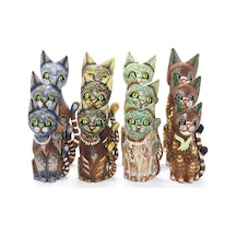 Ahşap 3 Lü Kedi 30 Cm Karışık Renk