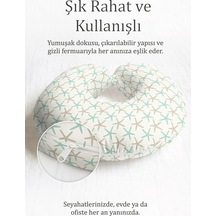 Deniz Yıldızı Desenli Ergonomik Boyun Yastığı - Modern Pastel Yeşil Bej Seyahat Yastığı Tozlu Grili Bej