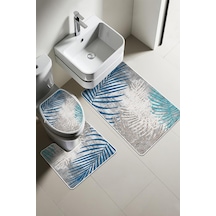 Modern Desenli Dijital Baskı 3 Lü Banyo Paspas Takımı Yıkanabilir Kaymaz Tabanlı Klozet Takımı Klz0023 Renkli