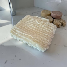 El Yapımı Krem Orlon Püsküllü Eldiven Banyo Lifi