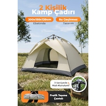 Auhma Outdoor Ac6634 Otomatik Kamp Çadırı Krem 200x150x120 Cm Çift Katmanlı Su Geçirmez 3 Saniyede K