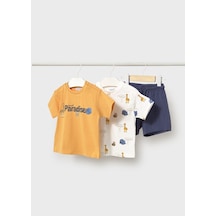 Mayoral Erkek Bebek 3 Parça T-shirt Şort Takım Lacivert - 01669