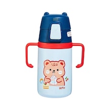 Rovco 400ml Silikon Pipetli Sevimli Ayıcıklı Boyun Askılı Bebek Kulplu Paslanmaz Çelik Termos Lacivert Genel