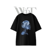 Thewert Floral Skull Tasarım Baskılı Ünisex Siyah Oversize T-shirt