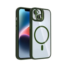 İphone 15 Plus Remim Lensli Magsafe Standlı Kapak - Koyu Yeşil