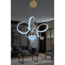 Kıvrım Tekli Fanus Top Simli Slikonlu Modern Oturma Led Avizesi - Kumandalı / Gold Gold