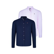 İkili Set G674 Dewberry Erkek Gömlek-lacivert-pembe Lacivert-pembe