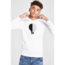 Tshirthane Lightbulb & Brain Beyaz Çocuk 3ip Kapşonlu Sweatshirt 001 Beyaz