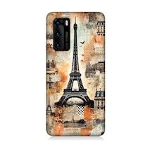 Huawei P40 Uyumlu Kahverengi Eyfel Kompozisyonu Desenli Silikon Kılıf Çok Renkli