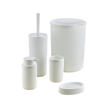 Deconox 5 Parça Lüx Plastik Banyo Seti 7 Litre Dokunmatik Çöp Kovalı, Antibakteriyel Fırça Siyah-gri Beyaz Diğer