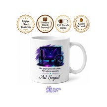 Kişiye Özel Yayın Masası Baskılı Kupa Bardak İsimli Streamer Hediye Beyaz / Çok Renkli