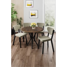Canisa Agnes Serisi 90x90 Yuvarlak Barok Ahşap Desen Masa Takımı Ve 4 Krem Sandalye Masa Barok Ahşap Desen Sandalye Krem
