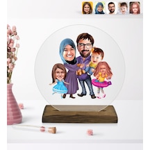 Kişiye Özel Aile Karikatürlü Yuvarlak Ahşap Standlı Biblo-9
