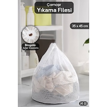1 Adet İpli Çamaşır Yıkama Filesi - Koruyucu Çamaşır Yıkama Torbası 35x45 Cm Beyaz