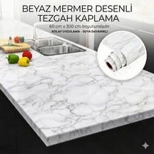 Beyaz Mermer Desenli Yapışkanlı Tezgah Folyosu 3 Mt.x 60 Cm Çok Renkli