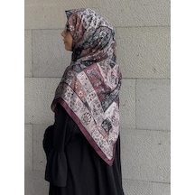 Qalortex Scarf Pamuklu Soft Osmanlı Desen Eşarp-mürdüm