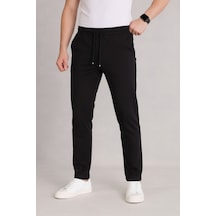 Bürke Erkek Siyah Beli Lastikli Bağcıklı Duble Paça Jogger Pantolon