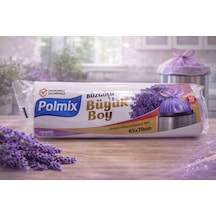 Polmix Lavanta Kokulu Büzgülü Çöp Torbası Büyük Boy 65x70 Cm 10'lu 1 Paket Dayanıklı Sızdırmaz Çöp Poşeti