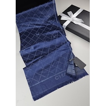 Miorel Scarfs Chnl Tema Simli Kaşmir İpek Şal Scarfs Cashmere Shawl Hijab Yeni Sezon Lacivert