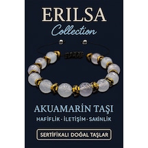 Sertifikalı Fasetli Hematit & Akuamarin Taşı Bileklik Sakinlik, Çok Renkli
