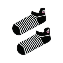 Carnaval Socks İnce Çember Desenli İnek Nakışlı Patik Spor Çorap Siyah Beyaz