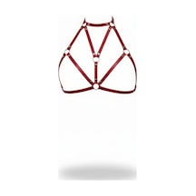 İkikareshop Bordo Göğüs Harness Deri Metal Halka Detaylı Yüksek Yaka - Brf244 Çok Renkli
