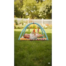 Jungle Play Halısı Bebek Aktivite Halısı Oyuncaklı Oyun Halısı Minderi Mavi