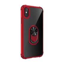 Apple iPhone X İçin Kılıf Grande Clear Ring Holder Kırmızı Apple iPhone X İle Uyumlu Kılıf - Kırmızı