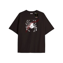 Flood Of Style Örümcek Zincir Desenli T-shirt Oversıze Baskılı Tee Tişört Siyah
