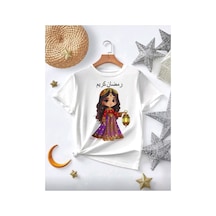 Stil X Ramazan Bayramı Baskılı Kız Çocuk Tshirt, %100 Pamuklu Kumaş Beyaz-6