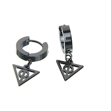 Sallanan Üçgen Siyah Erkek Küpe Çelik Çift Takı Aksesuar W P24 T5 Çelik