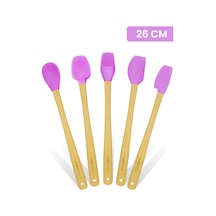 Valletta Indigo 5'li Pembe Bambu Silikon Spatula Seti Uzun 26 Cm