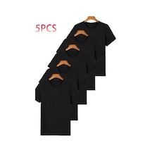 Cool Tarz Erkek 5'li Paket Siyah Slim Fit Dar Kesim %100 Pamuk Bisiklet Yaka Tişört Siyah Siyah
