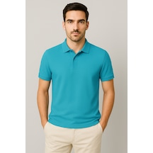 Parshey Regular Fit %100 Pamuk Polo Yaka Yarım Kollu Basic T-shirt Turkuaz