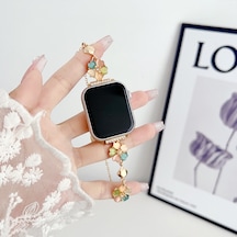 Apple Uyumlu  Watch Seri 4 5 6 7 8 9 10 44-45-46mm Çiçekli Ve Kalp Zincir Detaylı Bileklik Tasarım Kordon