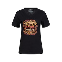 2as Alone Baskılı V Yaka Kadın T-shirt 411 Siyah