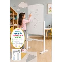 Manyetik Sihirli Yazı Tahtası Ayaklı Silinebilir Yazı Çizim Panosu Type-c Şarjlı 106 Cm Beyaz