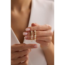 925 Ayar Gümüş Gold Kaplama 3'lü Beyaz Oval Taşlı Sallantılı Küpe Altın